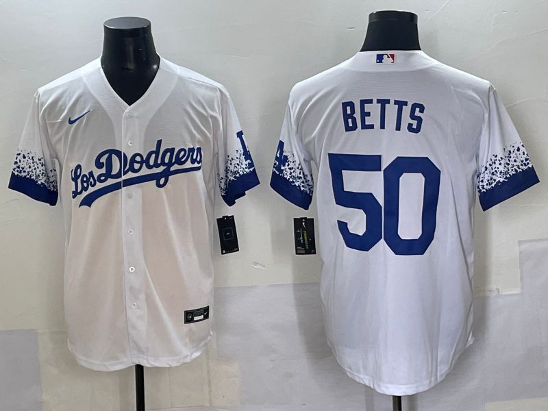 Men Los Angeles Dodgers #50 Betts White blue City Edition Nike MLB Jersey style 1